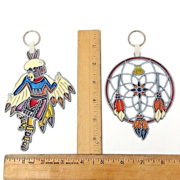 Suncatcher Kachina & Dream Catcher Native Acrylic Stained Glass VTG Set of 2 - Picture 9 of 11